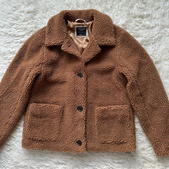 Abercrombie And Fitch Brown Sherpa Button Up Coat Size L - Picture 3 of 10